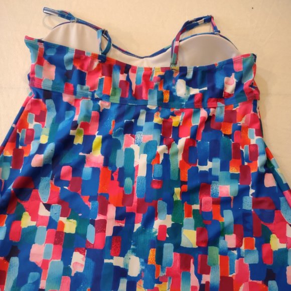 AVID LOVE SWIMSUIT TOP ONLY MULTICOLORED GEOMETRIC WOMAN'S SIZE XL LONG MODEST - Picture 2 of 5